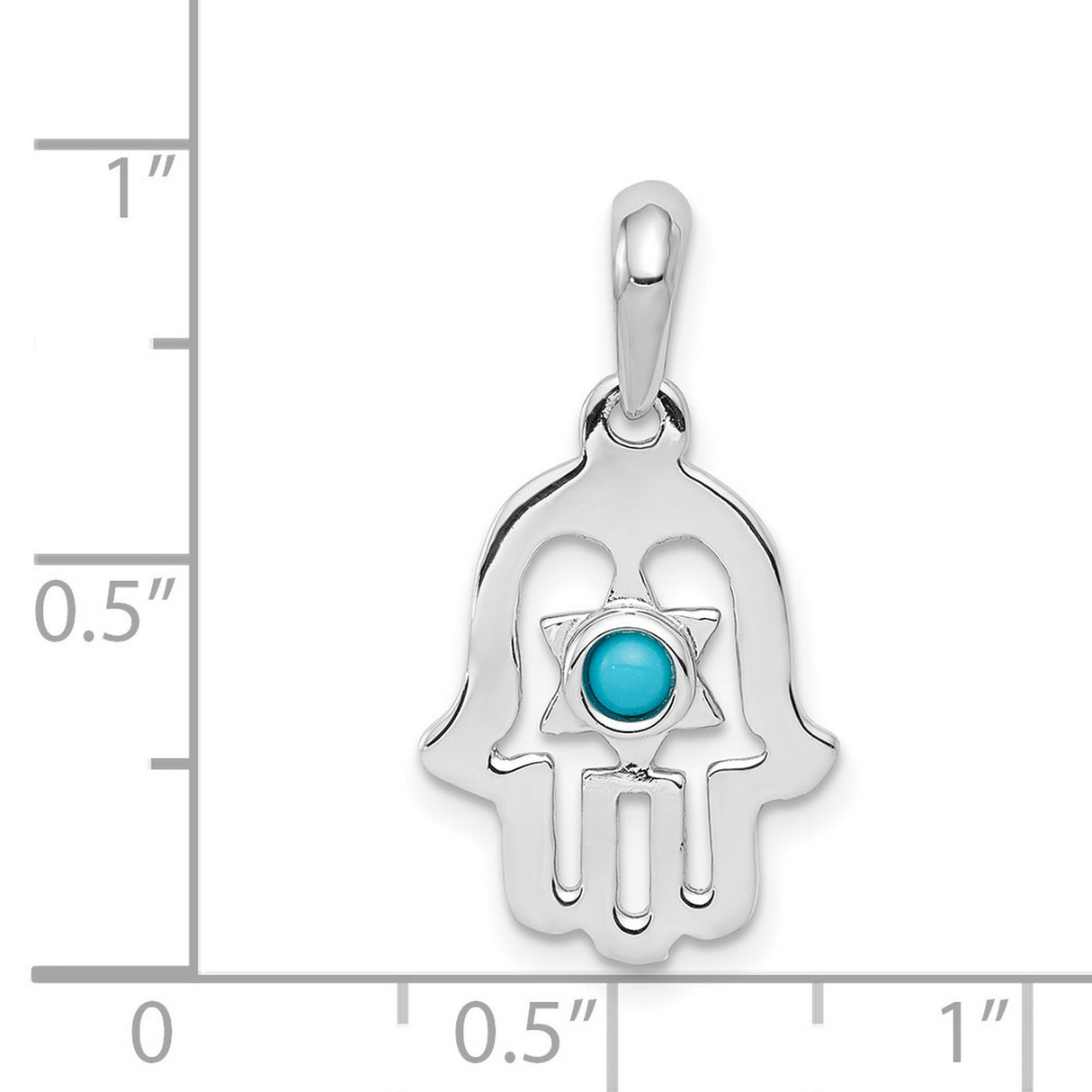 14k White Gold Hamsa Pendant with Turquoise in Star of David, Jewish Religious Symbol
