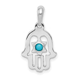 14k White Gold Hamsa Pendant with Turquoise in Star of David, Jewish Religious Symbol