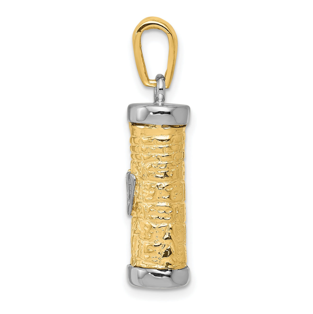 Hollow Mezuzah With Accent Shin Letter Charm Pendant in Real 14k Multi-Tone Gold