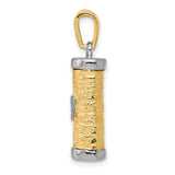 Hollow Mezuzah With Accent Shin Letter Charm Pendant in Real 14k Multi-Tone Gold