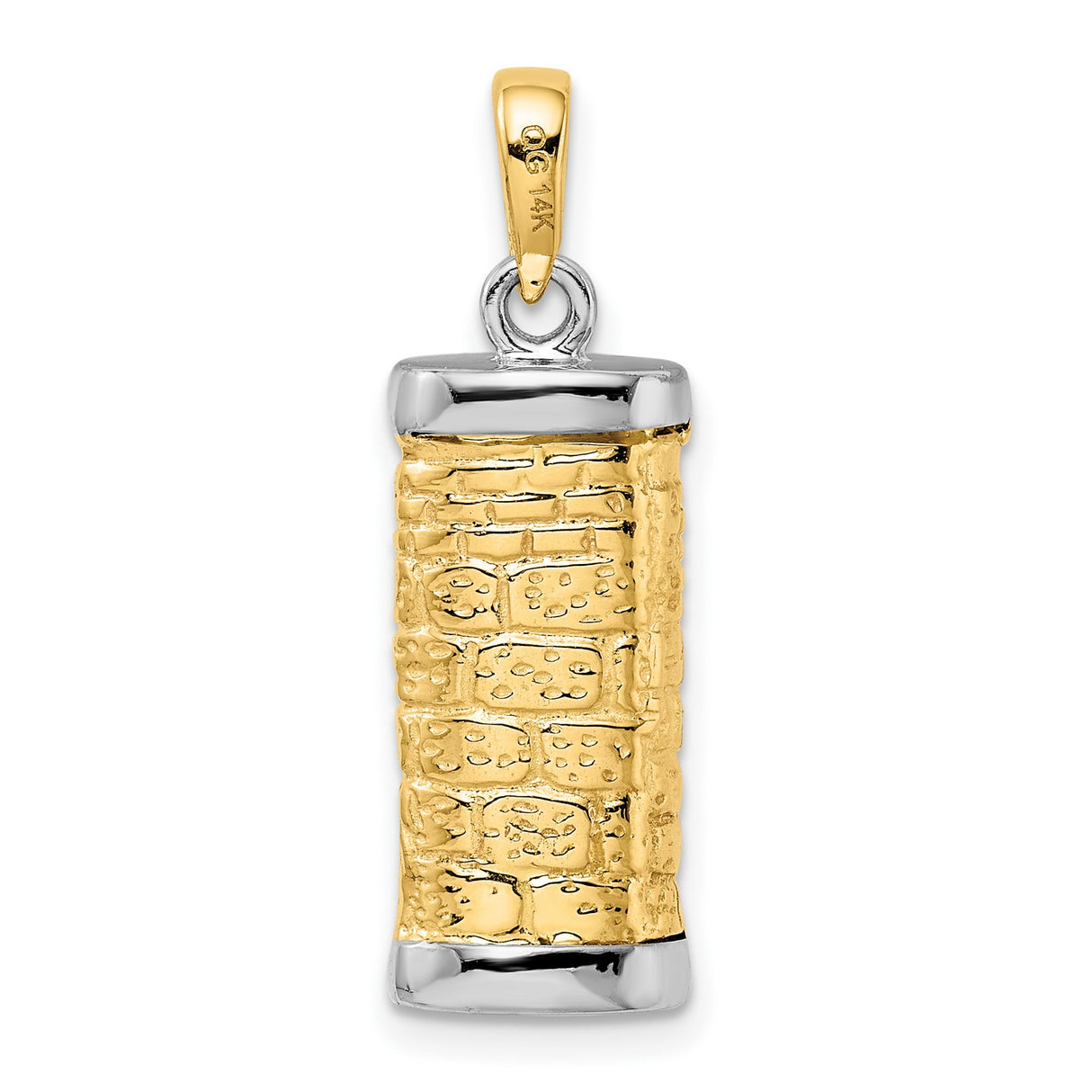Hollow Mezuzah With Accent Shin Letter Charm Pendant in Real 14k Multi-Tone Gold