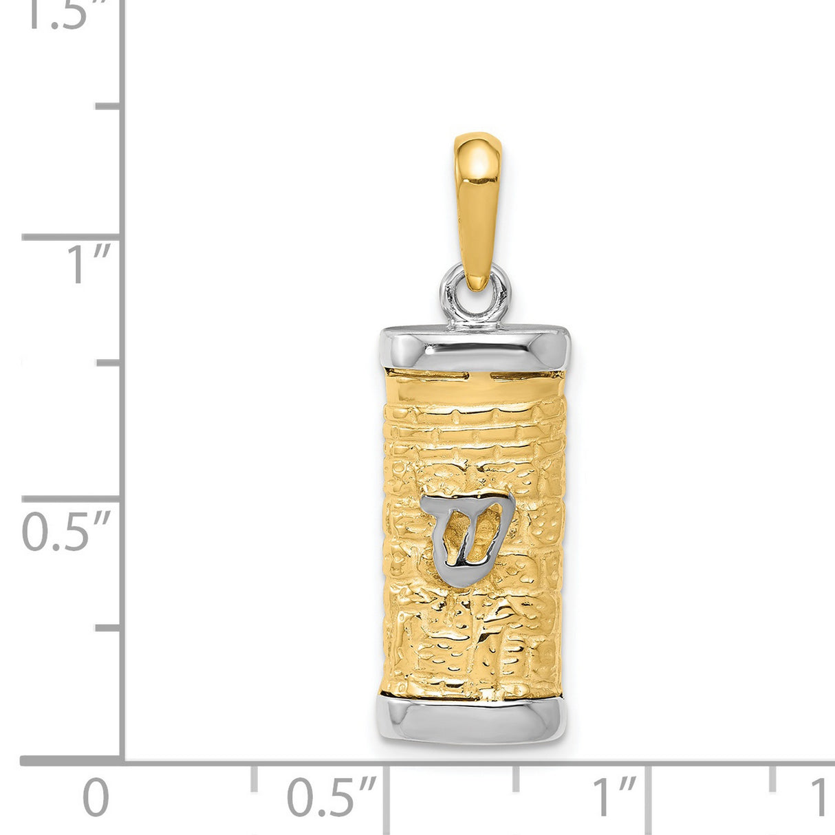 Hollow Mezuzah With Accent Shin Letter Charm Pendant in Real 14k Multi-Tone Gold