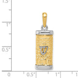 Hollow Mezuzah With Accent Shin Letter Charm Pendant in Real 14k Multi-Tone Gold