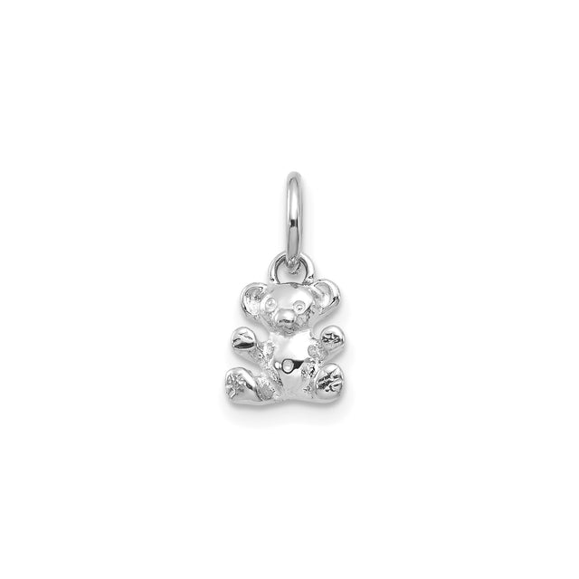14k White Gold Teddy Bear Charm Pendant, Animal Design Symbolizing Love and Innocence