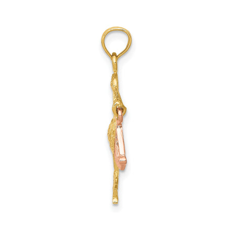 14k Two-Tone Gold Stork Pendant Featuring Baby Bundle, Motherhood and Faith-Themed Jewelry