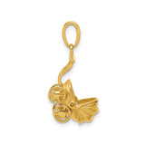 14k Yellow Gold Baby Stroller Pendant, Sentimental Pram Charm Symbolizing Motherhood and Family