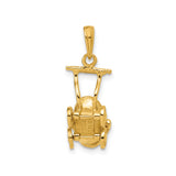 14k Yellow Gold Baby Stroller Pendant, Sentimental Pram Charm Symbolizing Motherhood and Family