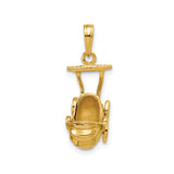 14k Yellow Gold Baby Stroller Pendant, Sentimental Pram Charm Symbolizing Motherhood and Family