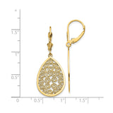 14k Yellow Gold Teardrop Dangle Earrings with Swirling Filigree Openwork Design