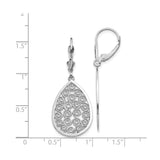 14k White Gold Dangle Earrings with Teardrop Swirl Filigree Design Leverback Style