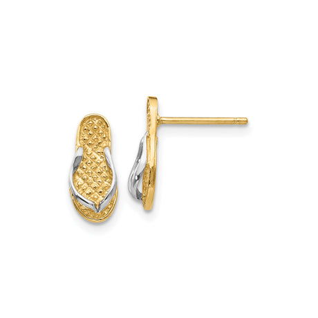 14k Yellow Gold Flip-Flop Stud Earrings, Two-Tone Sandal Design, Beach Style Jewelry for Women