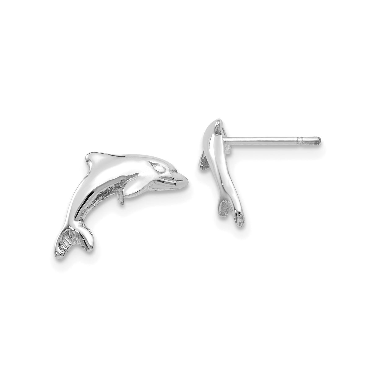 14k White Gold Dolphin Stud Earrings with Playful Ocean Motif Design