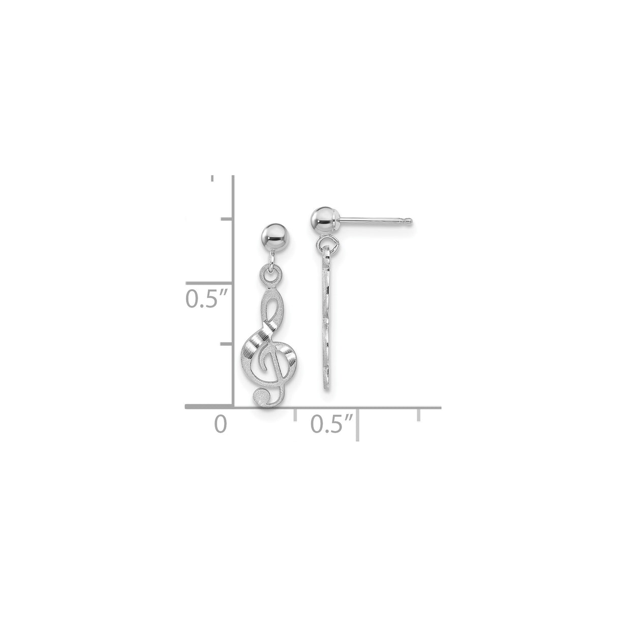 14k White Gold Treble Clef Dangle Earrings, Musical Note Charm Jewelry for Women