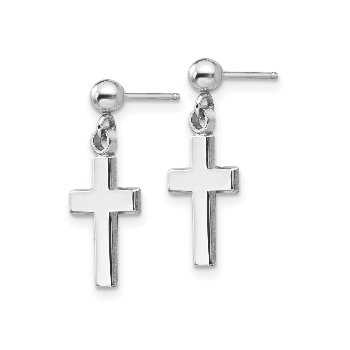 14k White Gold Cross Earrings, Modern Minimal Religious Style for Men and Women