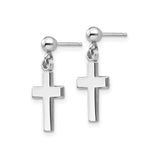 14k White Gold Cross Earrings, Modern Minimal Religious Style for Men and Women