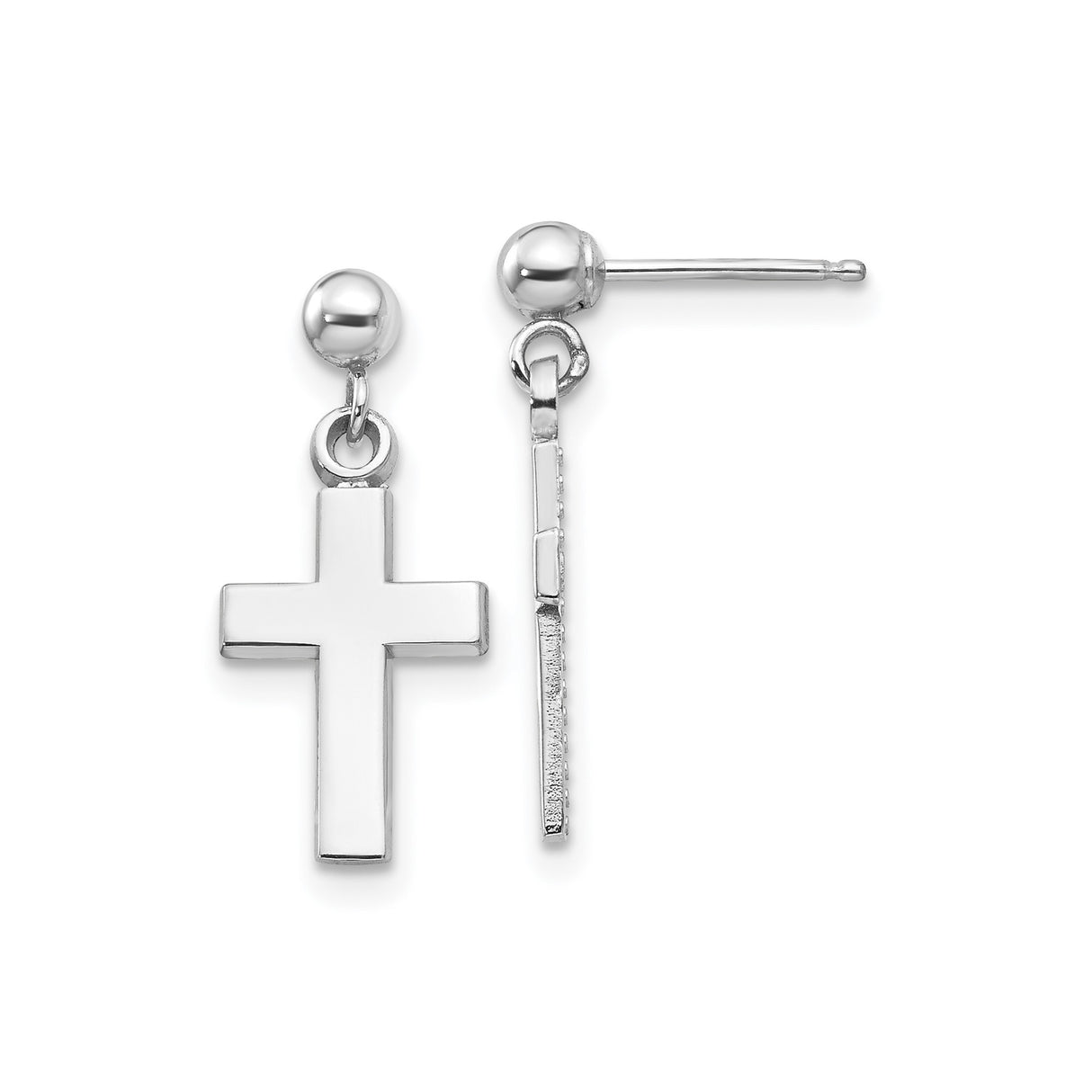 14k White Gold Cross Earrings, Modern Minimal Religious Style for Men and Women