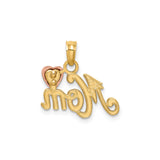 14k Two-Tone Gold Mom Pendant with Rose Gold Heart Accent, Heart Design Charm