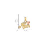 14k Two-Tone Gold Mom Pendant with Rose Gold Heart Accent, Heart Design Charm