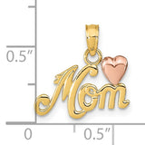 14k Two-Tone Gold Mom Pendant with Rose Gold Heart Accent, Heart Design Charm