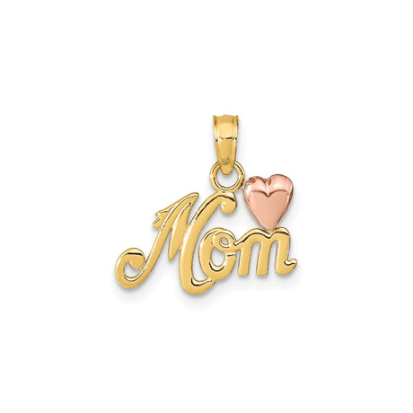 14k Two-Tone Gold Mom Pendant with Rose Gold Heart Accent, Heart Design Charm