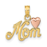 14k Two-Tone Gold Mom Pendant with Rose Gold Heart Accent, Heart Design Charm