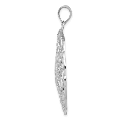 14k White Gold Mandala Pendant with Starburst Center, Geometric Floral Design