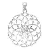 14k White Gold Mandala Pendant with Starburst Center, Geometric Floral Design