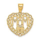 14k Two-Tone Gold Heart Pendant with MOM Cutout, Rose Accent, Filigree Design
