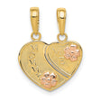 Mom Me Words Break-Apart Heart And Flowers Charm Pendant in Real 14k Multi-Tone Gold