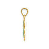 14k Yellow Gold Shamrock Pendant with Green Enamel Leaves, Irish Three-Leaf Clover Charm