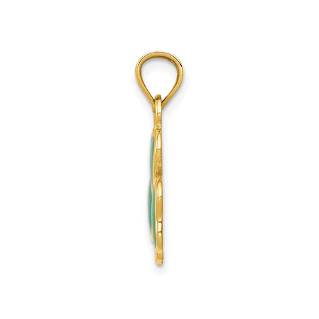 14k Yellow Gold Shamrock Pendant with Green Enamel Leaves, Irish Three-Leaf Clover Charm