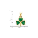14k Yellow Gold Shamrock Pendant with Green Enamel Leaves, Irish Three-Leaf Clover Charm