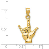 14k Yellow Gold ASL I Love You Hand Pendant, Sign Language Symbol of Love and Inclusivity