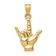14k Yellow Gold ASL I Love You Hand Pendant, Sign Language Symbol of Love and Inclusivity