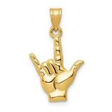 14k Yellow Gold ASL I Love You Hand Pendant, Sign Language Symbol of Love and Inclusivity