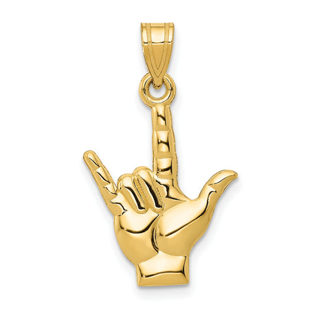 14k Yellow Gold ASL I Love You Hand Pendant, Sign Language Symbol of Love and Inclusivity
