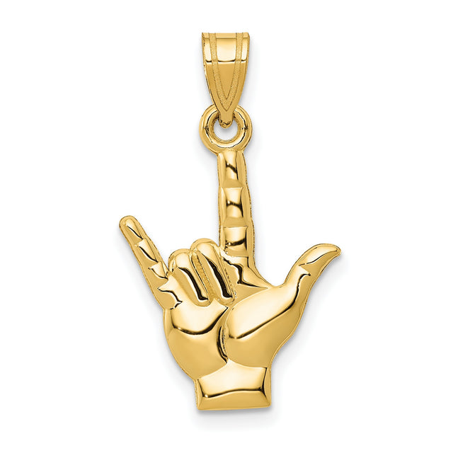 14k Yellow Gold ASL I Love You Hand Pendant, Sign Language Symbol of Love and Inclusivity