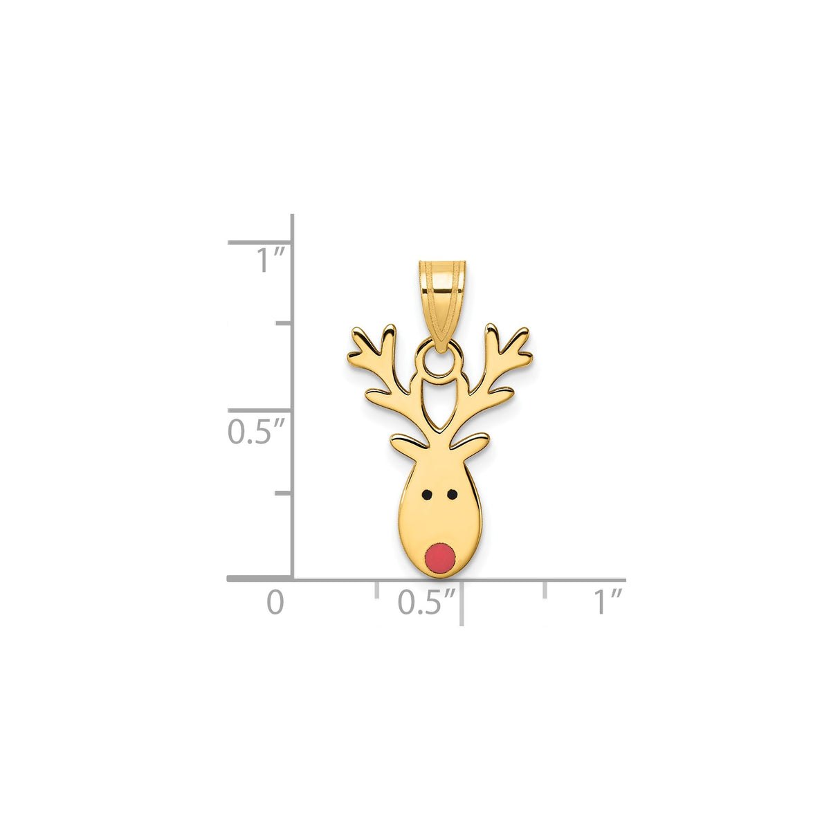 14k Yellow Gold Reindeer Pendant with Red Nose and Antlers, Christmas Holiday Charm