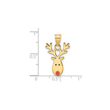 14k Yellow Gold Reindeer Pendant with Red Nose and Antlers, Christmas Holiday Charm