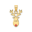 14k Yellow Gold Reindeer Pendant with Red Nose and Antlers, Christmas Holiday Charm