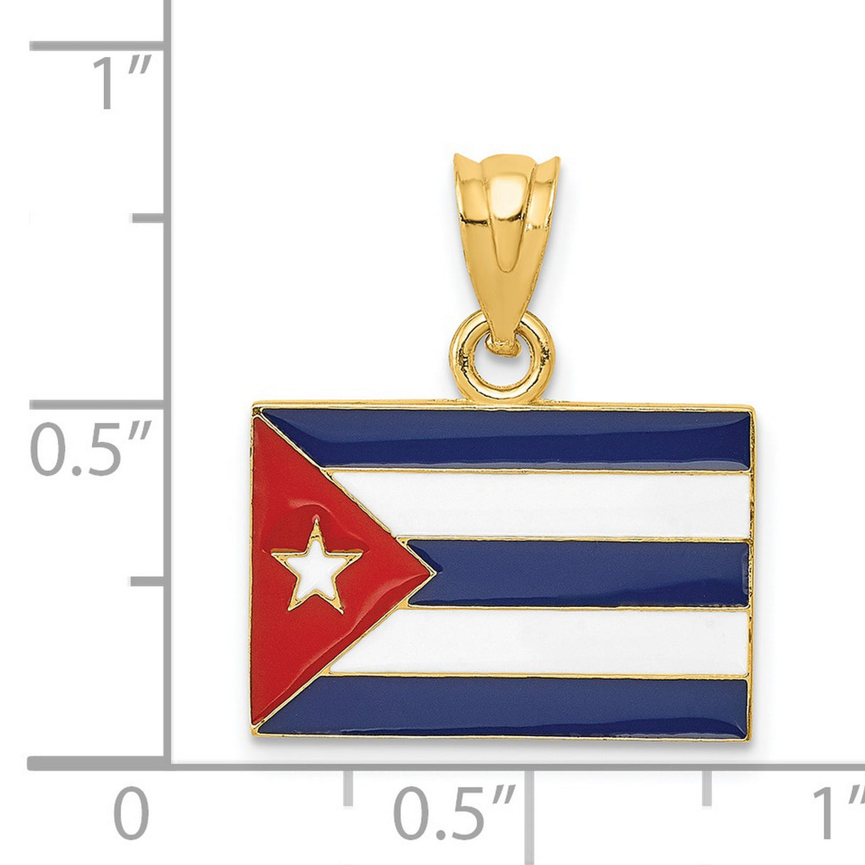 14k Yellow Gold Cuban Flag Pendant with Red White Blue Enamel and White Star Symbol