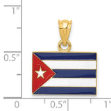 14k Yellow Gold Cuban Flag Pendant with Red White Blue Enamel and White Star Symbol