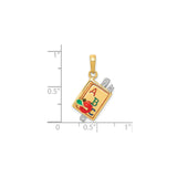 14k Two-Tone Gold Book Pendant with ABC Letters and Red Apple, Teacher Education Charm