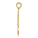 14k Yellow Gold Guitar Pendant with Brown Enamel, Acoustic Music Charm for Musicians