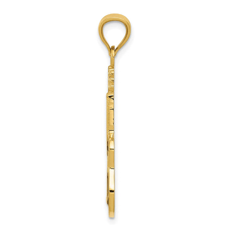 14k Yellow Gold Guitar Pendant with Brown Enamel, Acoustic Music Charm for Musicians