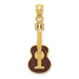 14k Yellow Gold Guitar Pendant with Brown Enamel, Acoustic Music Charm for Musicians