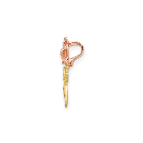 14k Two-Tone Gold Rose Flower Pendant with Yellow Gold Stem and Rose Gold Blossom