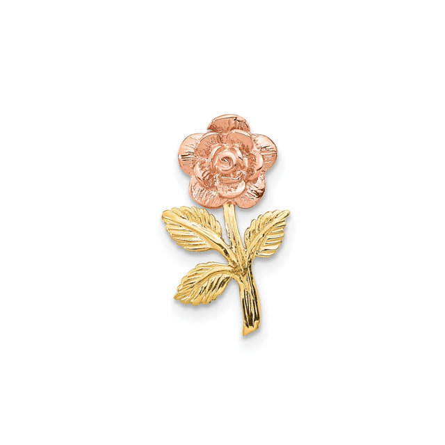 14k Two-Tone Gold Rose Flower Pendant with Yellow Gold Stem and Rose Gold Blossom