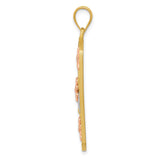 14k Two-Tone Gold Vertical Openwork Pendant with Yellow, White and Rose Gold Daisies