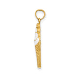 14k Yellow Gold Ice Cream Cone Pendant with White Enamel, Whimsical Summer Charm